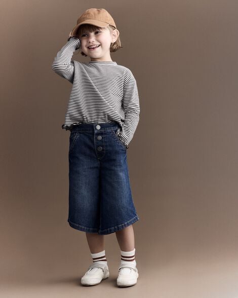 Toddler Girl Wide-Leg Pants in Denim - Blue