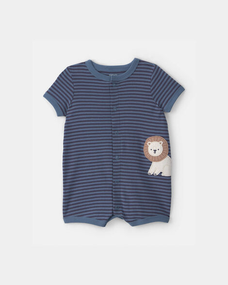 baby boy lion snap-up romper - navy blue