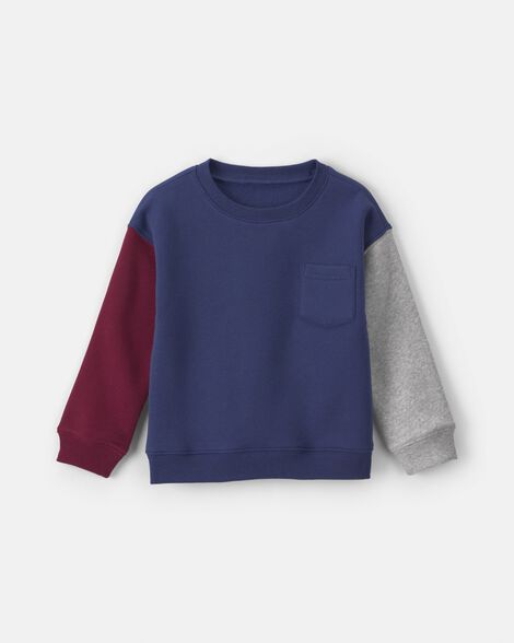 toddler boy color block fleece pullover sweatshirt - navy blue/burgundy/grey