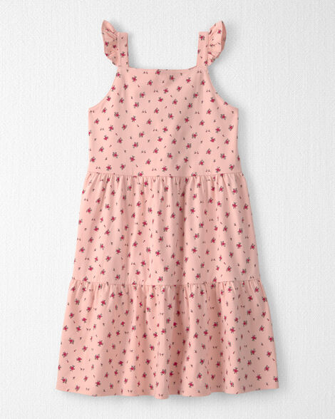 Girls Organic Cotton Tiered Dress in Blush Floral Print