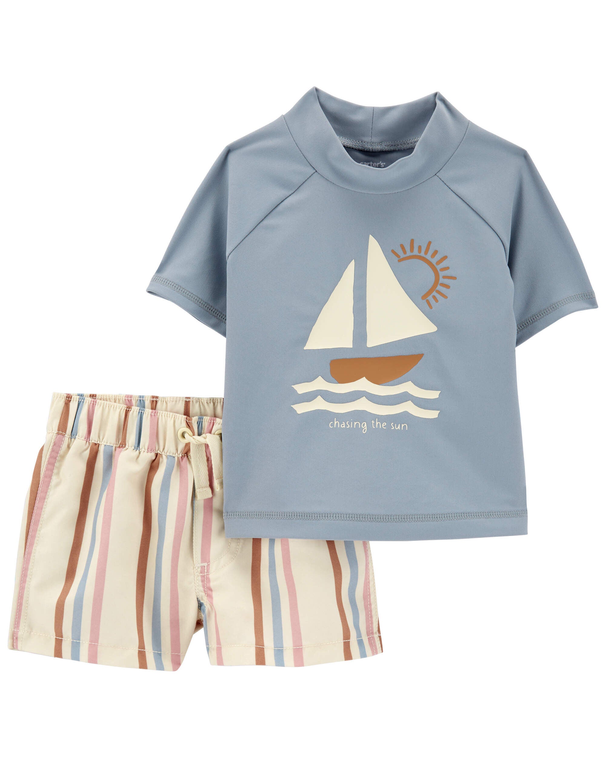 Baby 2 Piece Sailboat Rashguard Striped Swim Trunk Set Carter s Carter s
