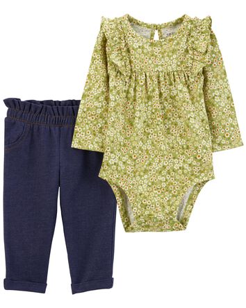 Baby 2-Piece Floral Bodysuit Pant Set