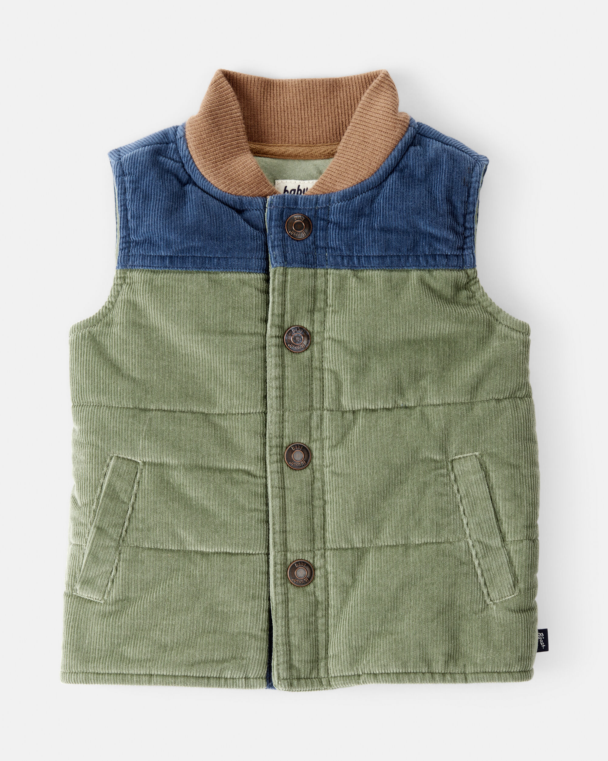 Baby Boy Corduroy Sleeveless Puffer Vest - Green