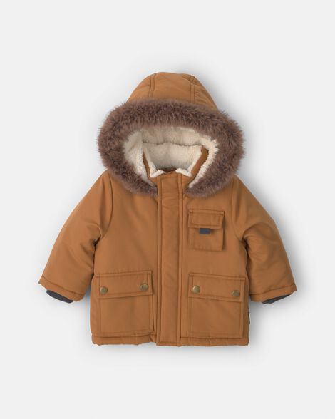 baby boy hooded heavyweight winter jacket - brown