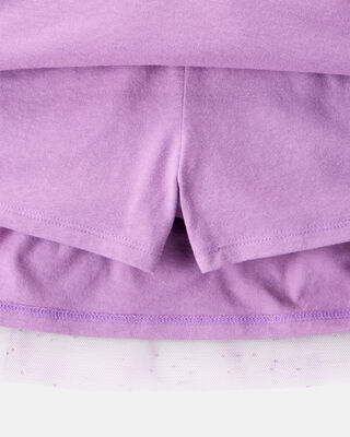 Product image 2 of Kid 2-Piece Glitter Cat Tee & Tulle Tutu Skort Set - Black/Purple