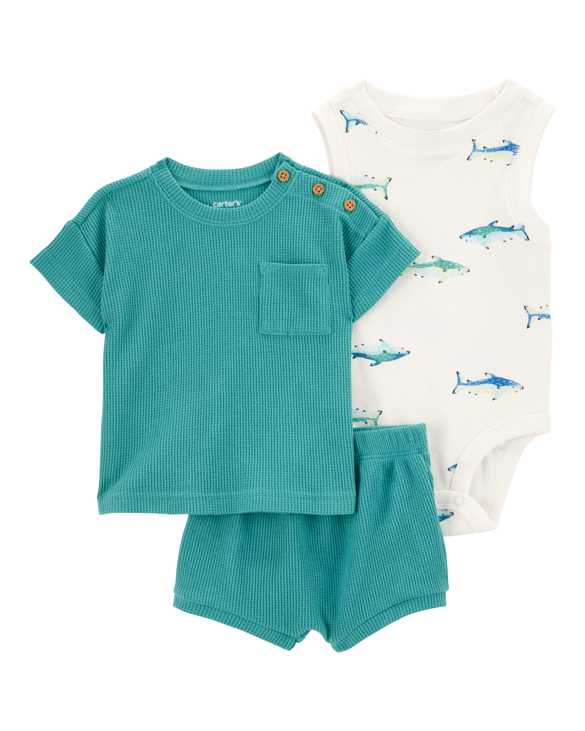Baby Boy 3-Piece Shark Outfit Set - Green