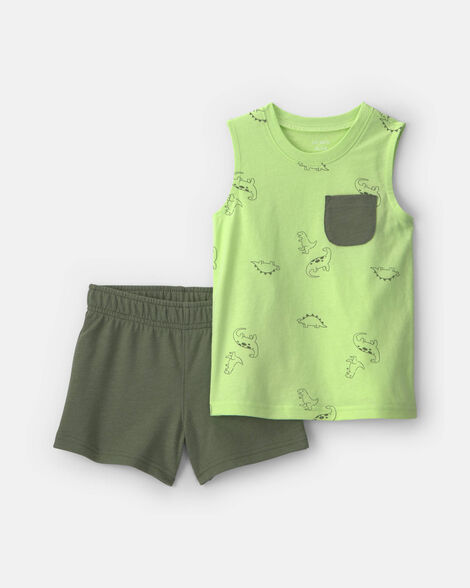 toddler boy 2-piece dinosaur top & short set - green