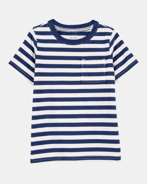 baby striped short-sleeve pocket tee - navy