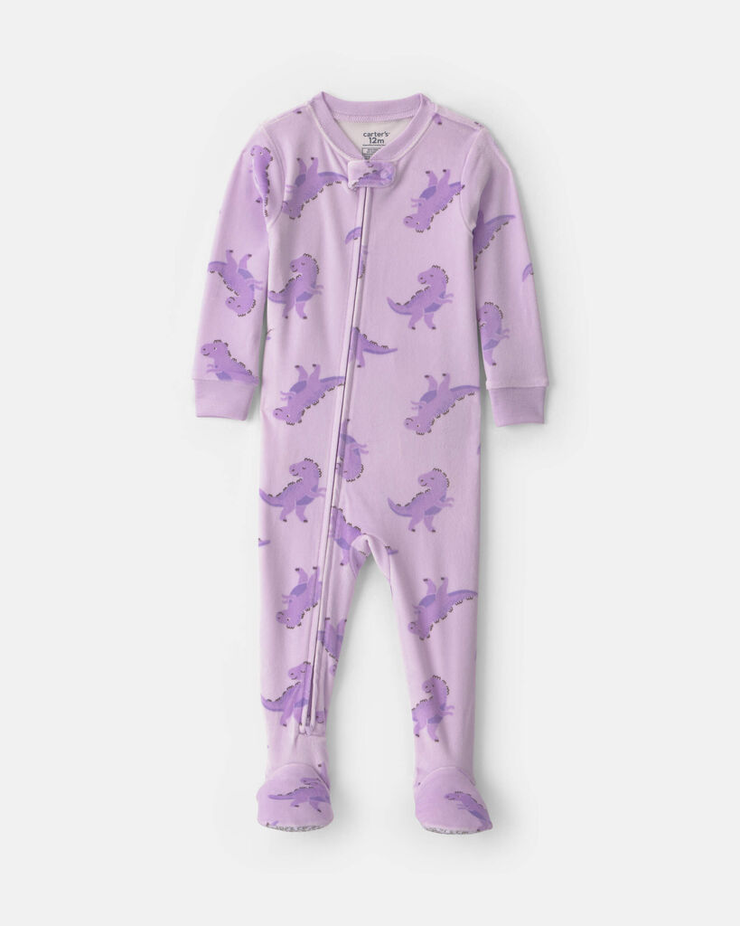 Carter's Dreamplush Dinosaur Toddler Girls Footed Crew Neck Long Sleeve Footed Pajamas, 4t, Purple