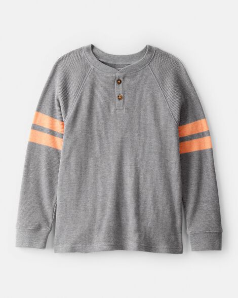 boys stripe thermal long-sleeve henley t-shirt - grey