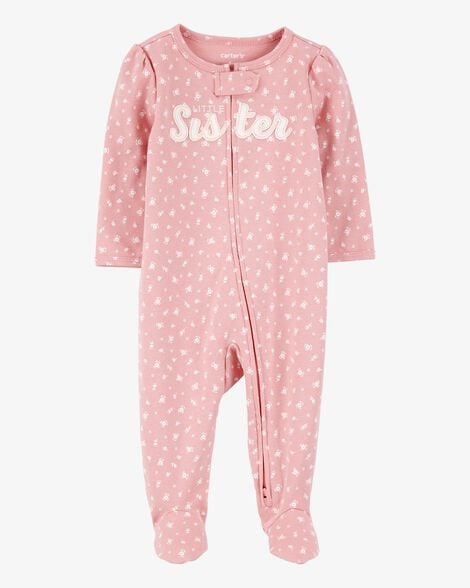 Product image 1 of Baby Girl Little Sister 2-Way Zip Cotton Sleep & Play Pajamas - Pink