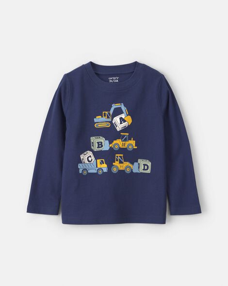 toddler construction long-sleeve graphic tee - navy blue