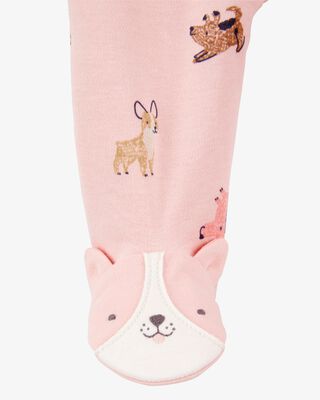 Product image 2 of Baby Dog Print 2-Way Zip Cotton Sleep & Play Pajamas - Pink