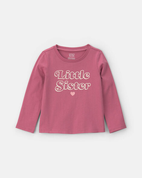 toddler girl 'little sister' long-sleeve graphic tee - pink