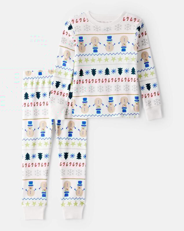Product image 1 of Baby Christmas Fair Isle 100% Cotton Long-Sleeve Snug Fit 2-Piece Pajamas - White
