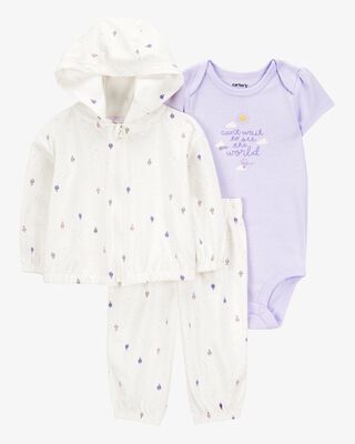 Product image 1 of Baby 3-Piece Ice Cream Print Little Cardigan Set - White/Purple