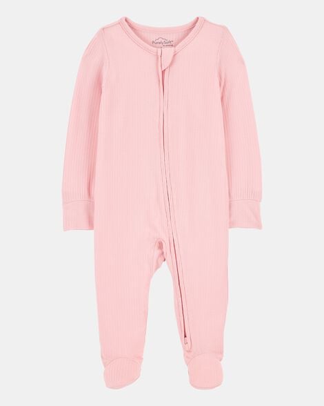 baby girl solid 2-way zip purelysoft sleep & play pajamas - pink
