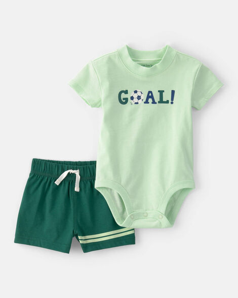 baby boy 2-piece soccer goal short-sleeve bodysuit & short set - green