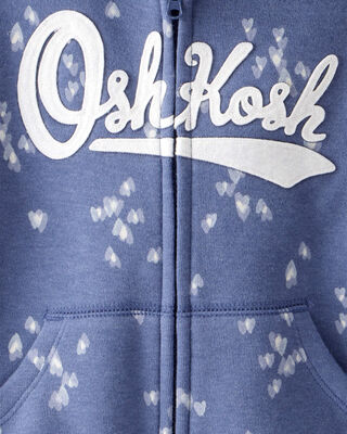 Product image 2 of Toddler Heart Print OshKosh Fleece Logo Zip Jacket - Blue