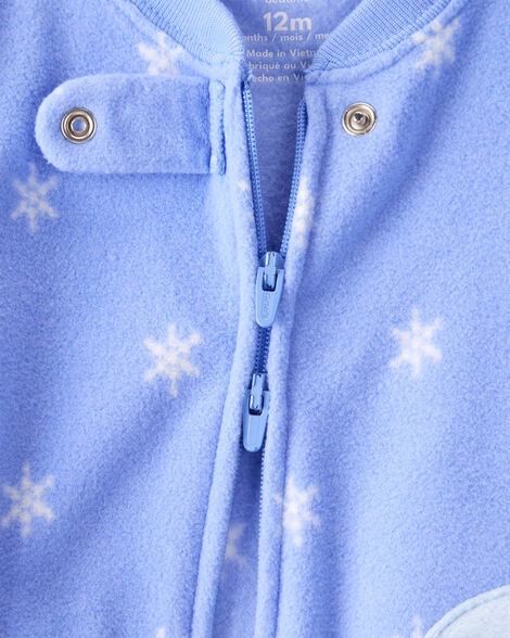 Product image 3 of Baby Girl Penguin Print Fleece Long-Sleeve Loose Fit 1-Piece Pajamas - Blue