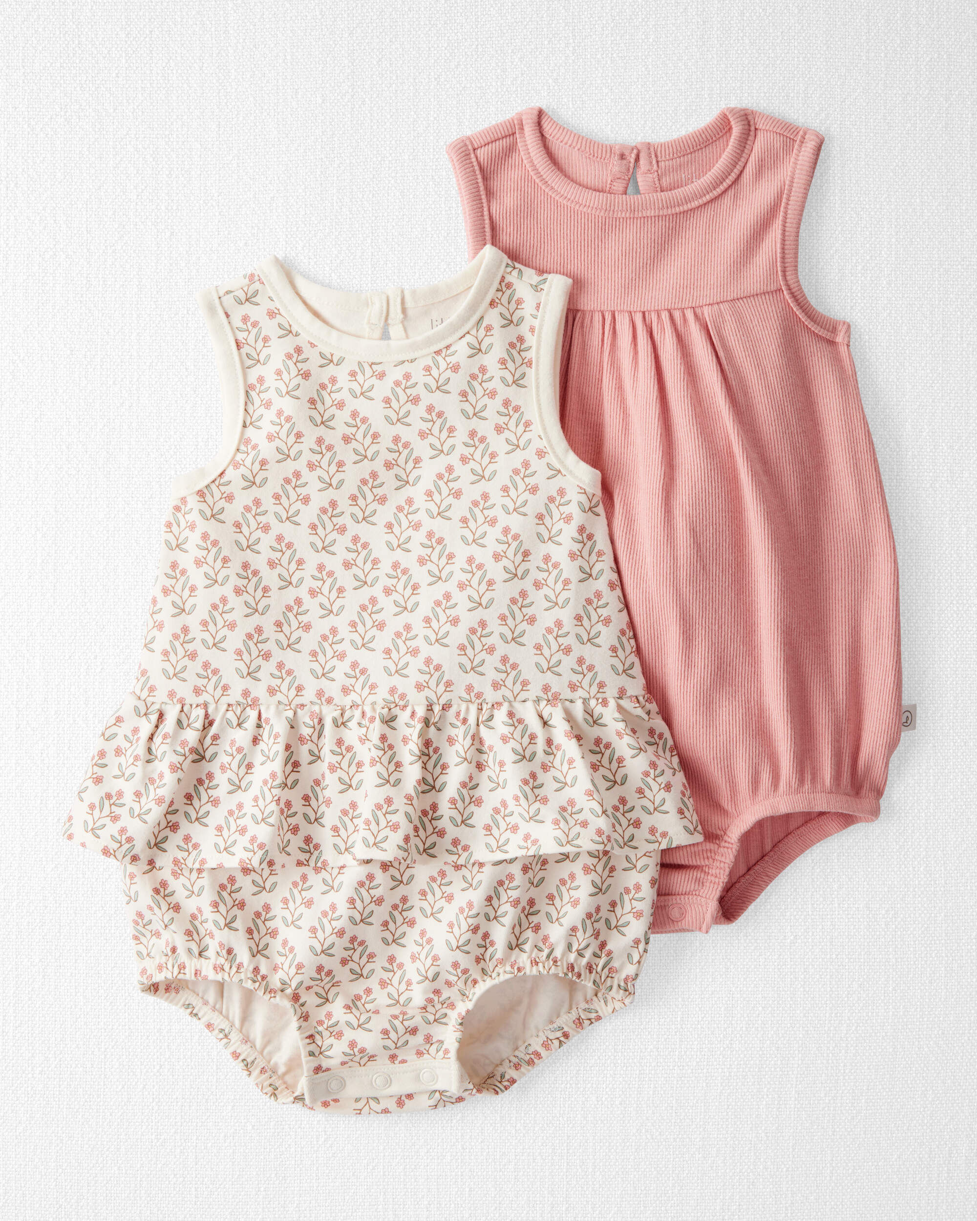 Baby Girl 2-Pack Organic Cotton Bubble Rompers