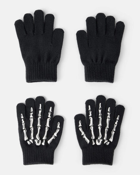 boys 2-pack skeleton gloves - black