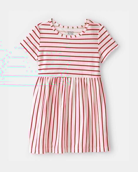 toddler girl striped short-sleeve dress - red/ivory