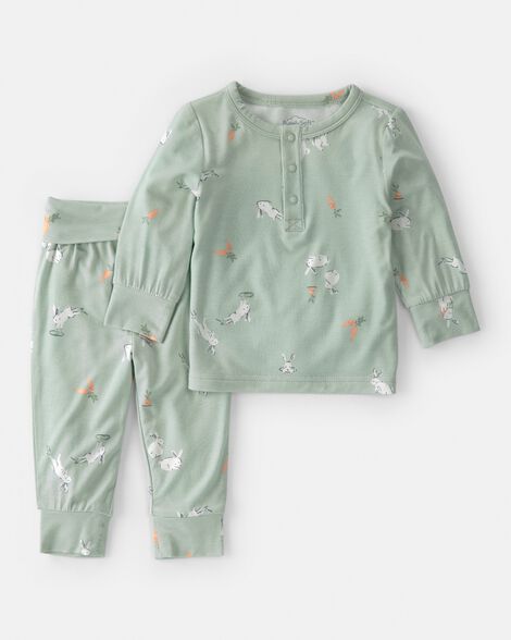 baby 2-piece easter bunny purelysoft long-sleeve top & pant set - green