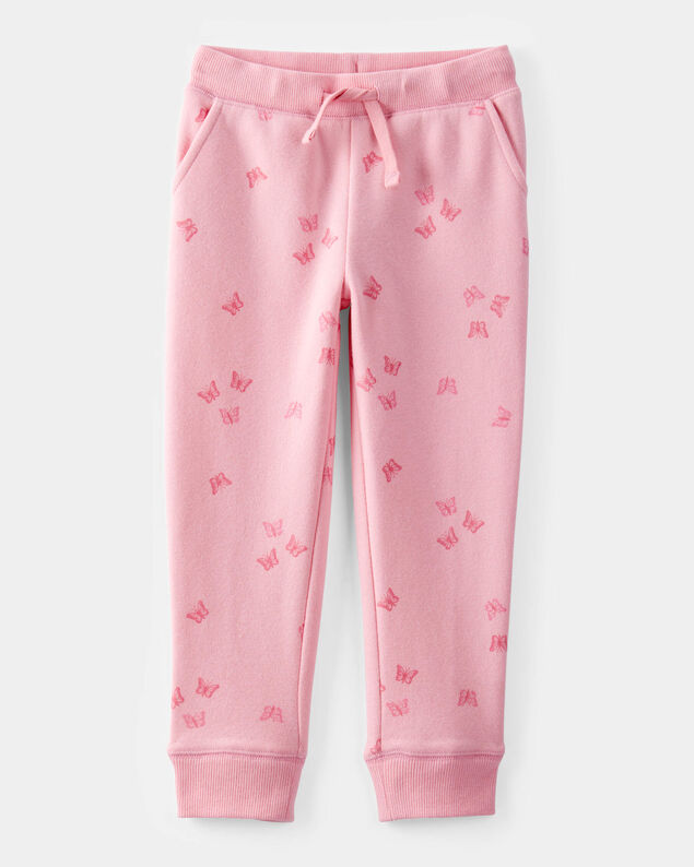 Product image 1 of Toddler Butterfly Print Fleece Drawstring Joggers - Pink