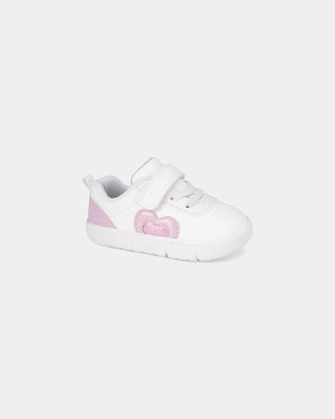 baby girl every step® first walker shimmer heart sneakers - white/pink
