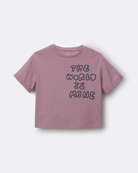 Toddler 'The World Is Mine' Rolled Cuff Tee - Mauve