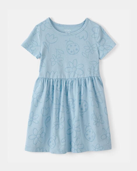 toddler girl floral ladybug short-sleeve dress - blue