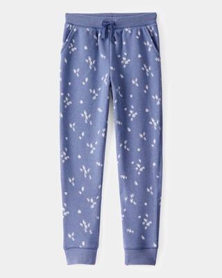 Product image 1 of Girls Floral Print DayDream Fleece Drawstring Joggers - Blue