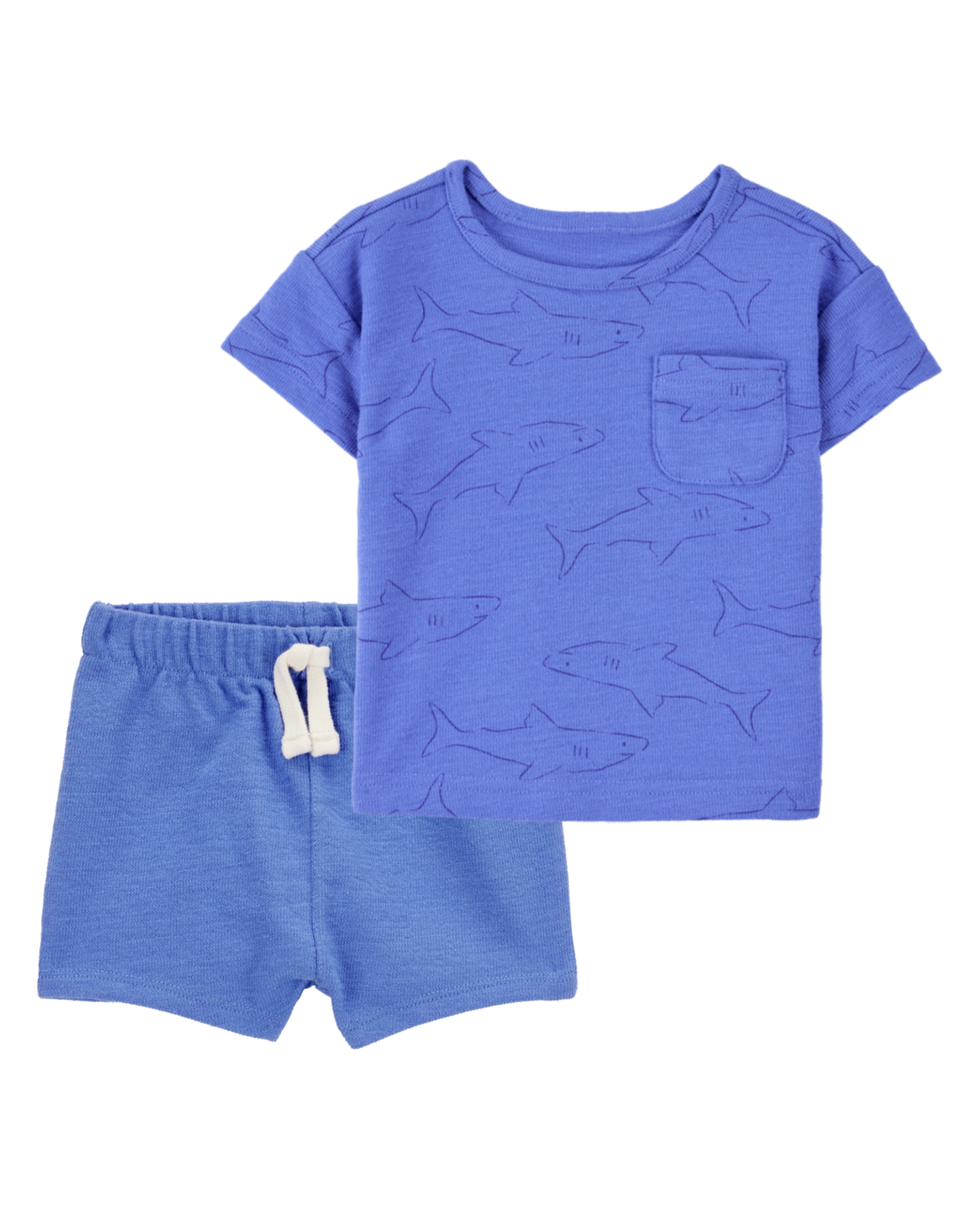 Baby 2-Piece Shark Pocket Tee & Pull-On Slub Jersey Shorts Set - Blue