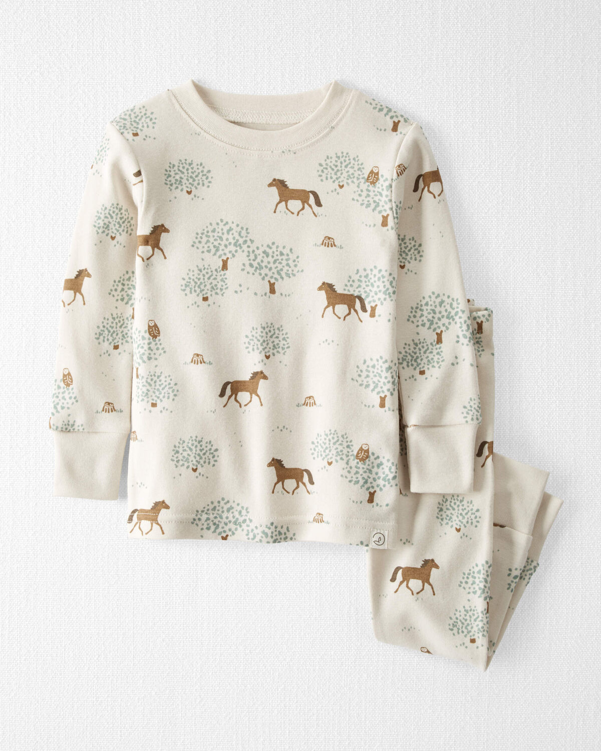 Organic Cotton Two Piece Printed Pajama Set With Horses
