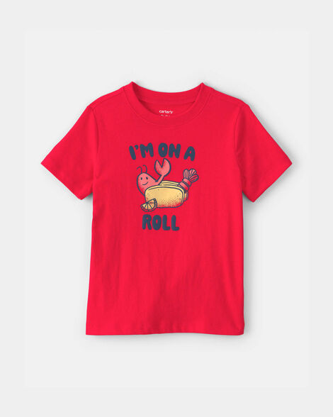 toddler 'i'm on a roll' lobster graphic tee - red