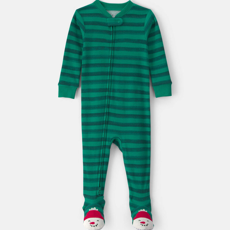 Baby 1-Piece Christmas Snowman 2-Way Zip 100% Cotton Snug Fit Footed Pajama - Green