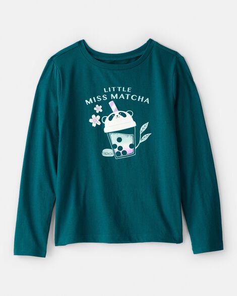 girls matcha tea long-sleeve graphic tee - green