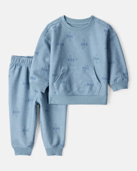 Product image 1 of Baby Boy Airplane French Terry Long-Sleeve Tee & Pant Set - Blue