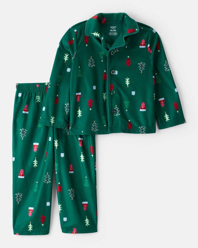 Product image 1 of Toddler Green Trees Fleece Long-Sleeve Loose Fit 2-Piece Pajamas - Green