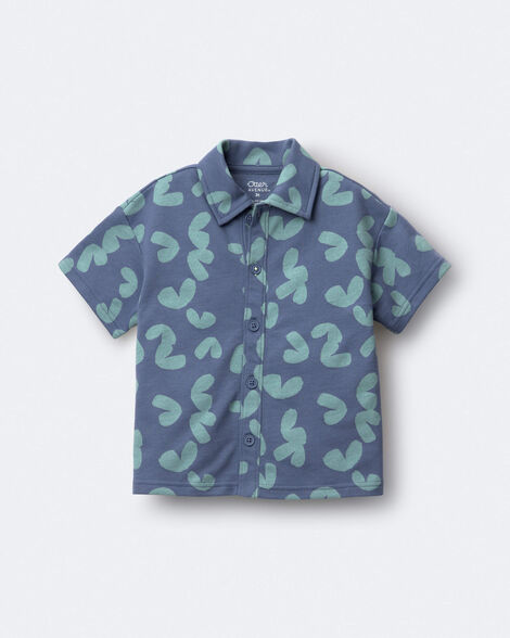 Toddler Boy Button-Down Short-Sleeve Shirt in Abstract Print - Slate Blue