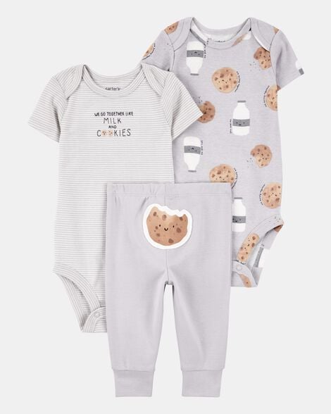 baby 3-piece milk & cookies little character set® - grey