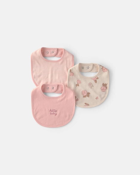 baby girl 3-pack floral bibs - pink/ivory
