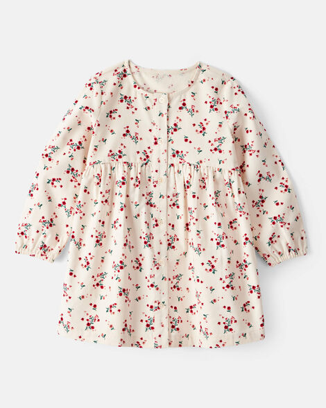 toddler girl floral print corduroy long-sleeve dress - white