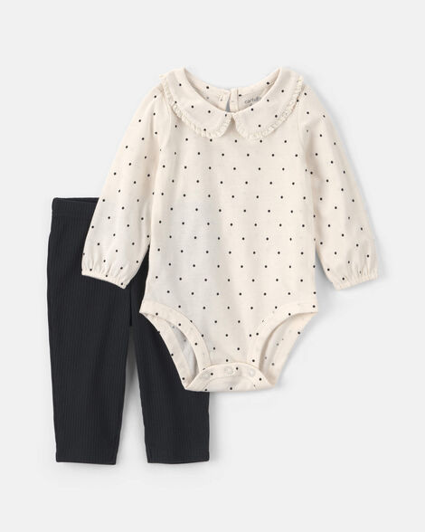 baby girl 2-piece long-sleeve bodysuit & pant set - black/cream