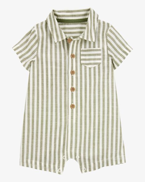  Product image 1 of Baby Striped Short-Sleeve Romper- Green