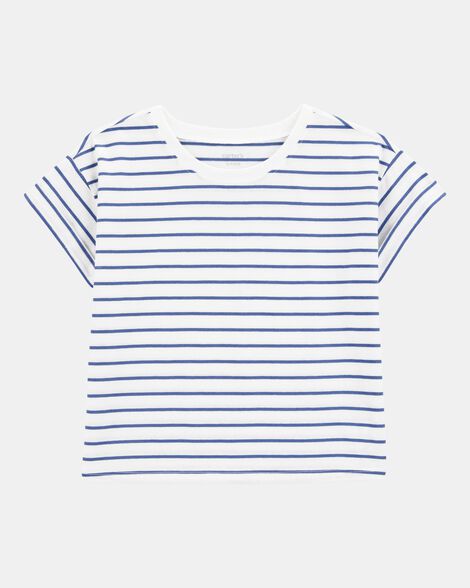 kid striped short-sleeve fashion top - navy