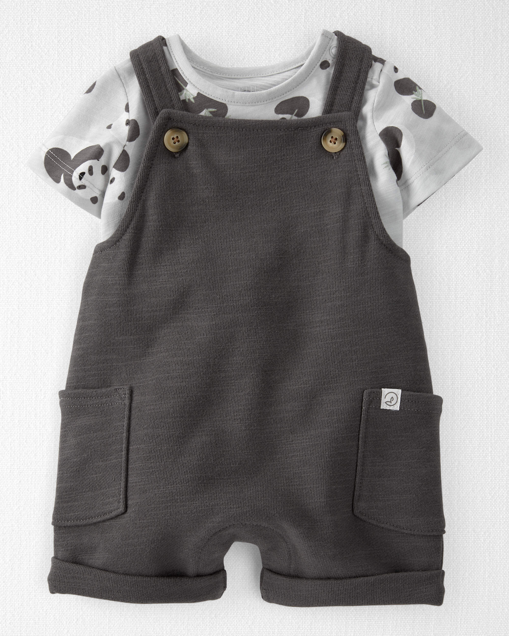 Baby Organic Cotton Shortall Set Panda Bear