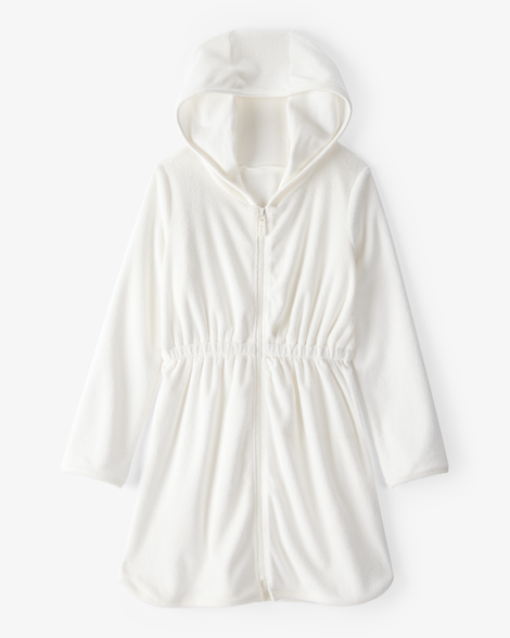 girls hooded terry cloth swim cover-up dress - white
