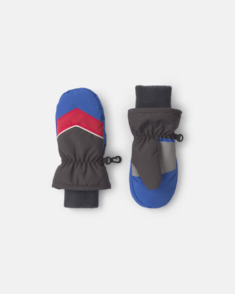 toddler boy color block ski mittens - grey/red/blue